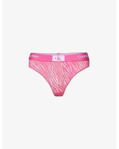 Calvin Klein 1996 Animal-print Branded-waistband Recycled Nylon-blend Thong X - Pink