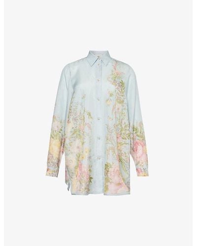 Zimmermann Floral-print Silk Shirt X - Blue