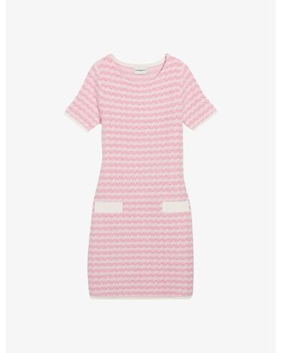 Claudie Pierlot Two-tone Knitted Straight-cut Tweed Mini Dress - Pink