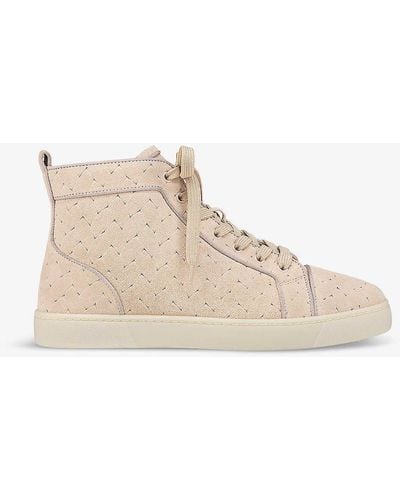 Christian Louboutin Louis Orlato Round-toe Leather High-top Trainers - Natural