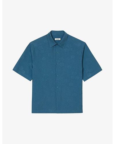 Sandro Floral-jacquard Relaxed-fit Cotton Shirt X - Blue