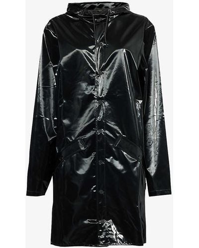 Rains Drawstring-hood Side-pocket Shell Coat - Black