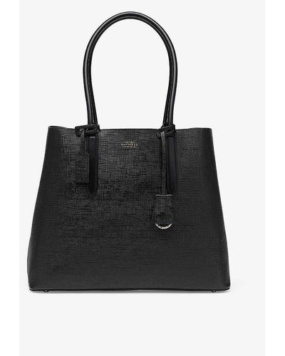 Smythson Panama Cross-grain Leather Business Tote Bag - Black