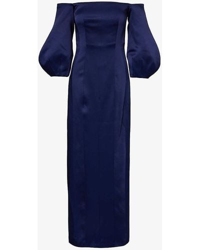 Galvan London Ponza Off-the-shoulder Puff-sleeve Woven Midi Dress - Blue