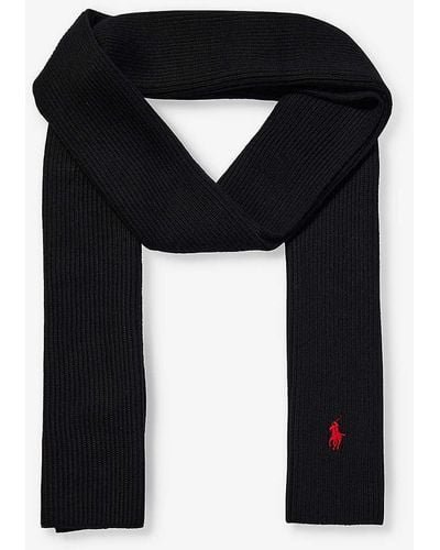 Polo Ralph Lauren Brand-embroidered Ribbed Wool Scarf - Black