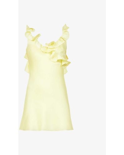 House Of Cb Tink Flared Ruffle-trim Satin Mini Dress - Yellow
