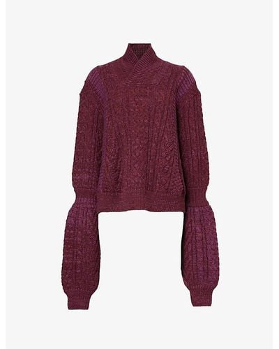 Noir Kei Ninomiya High-neck Cable-knit Relaxed-fit Wool Sweater - Purple