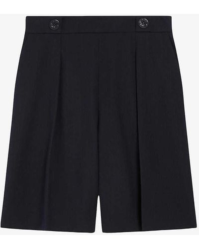 Claudie Pierlot High-rise Wide-leg Wool-blend Shorts - Blue