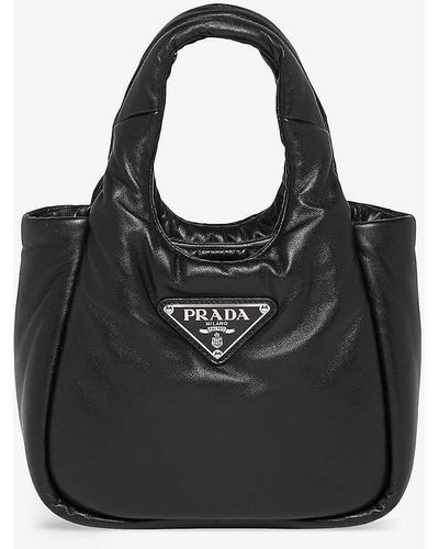 Prada Logo-plaque Padded Small Leather Shoulder Bag - Black