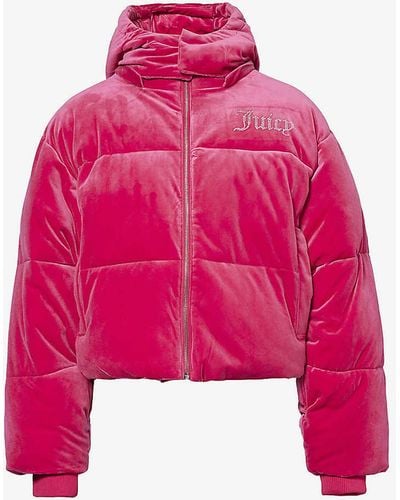 Juicy Couture Rhinestone-embellished Padded Velour Jacket - Pink