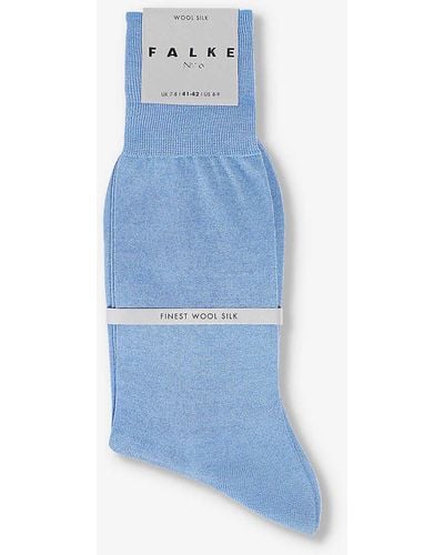 FALKE Brand-print Ribbed-trim Wool-blend Socks - Blue