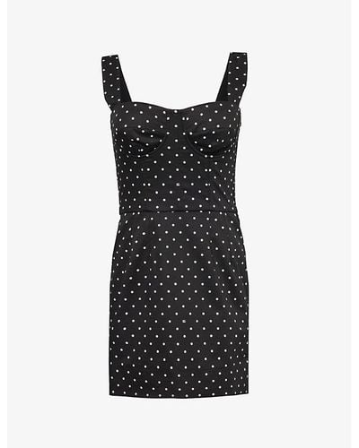 Dolce & Gabbana Polka Dot-print Flared-hem Stretch-cotton Mini Dress - Black