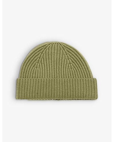 JOSEPH Cardigan-stitch Folded-brim Wool-knit Beanie Hat - Green