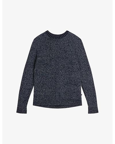 Ted Baker Adylo Twisted-yarn Relaxed-fit Wool And Cotton-blend Sweater - Blue
