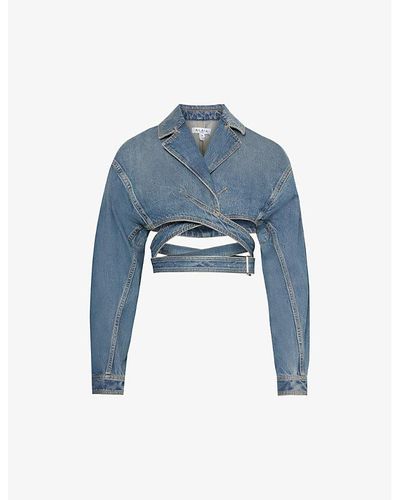 Alaïa Cross-over Cropped Leather Jacket - Blue