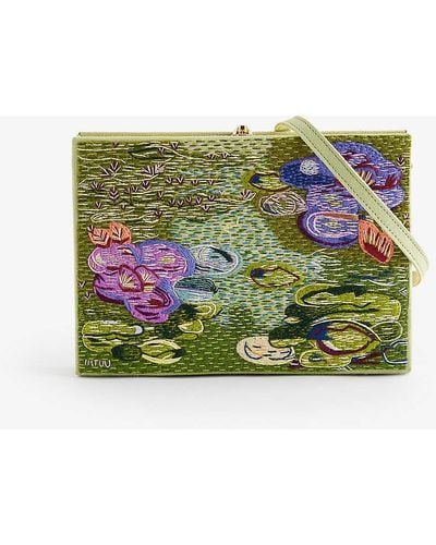 Olympia Le-Tan Waterlilies Cotton, Wool And Silk-blend Clutch Bag - Green