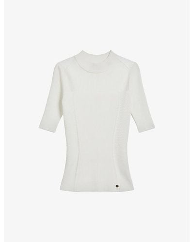 Ted Baker Sheer-panel Stretch-woven Top - White