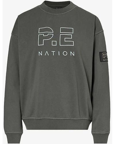 P.E Nation Heads Up Logo-print Organic-cotton Sweatshirt - Grey