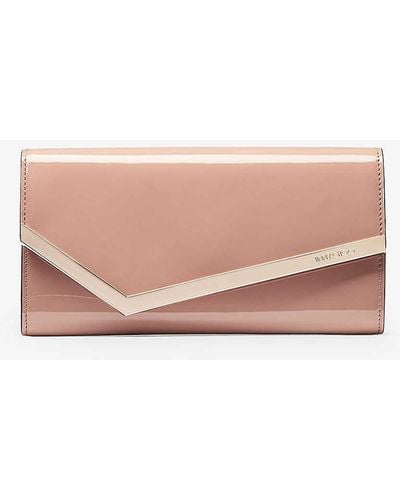 Jimmy Choo Emmie Logo-engraved Patent-leather Clutch - Pink