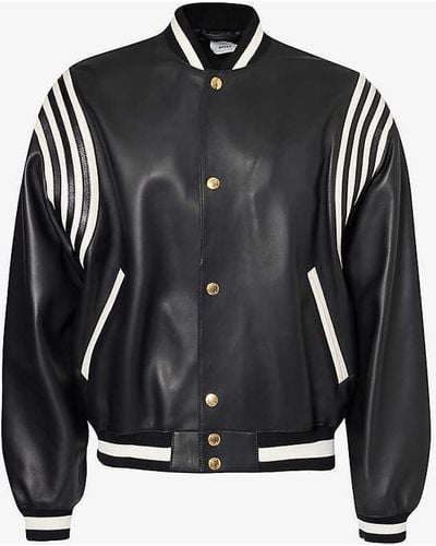 Bally Striped-sleeve Stand-collar Regular-fit Leather Bomber Jacket - Black