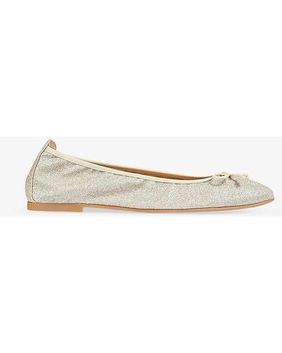 LK Bennett Trilly Glittered Ballet Court Shoes - White