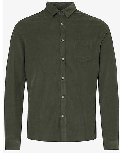 IKKS Patch-pocket Velvet-texture Regular-fit Cotton Shirt - Green