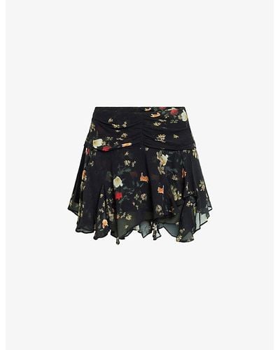 AllSaints Erica Kora Floral-print High-rise Woven Mini Skirt - Black