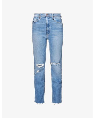 Mother Rider Ankle-fray Straight-leg High-rise Stretch-denim Jeans - Blue