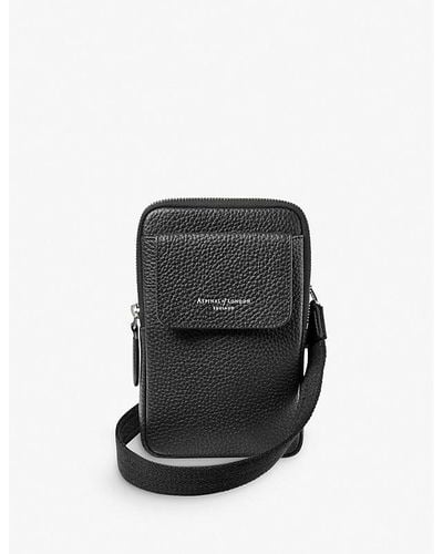Aspinal of London Logo-print Grained-leather Crossbody Phone Case - Black