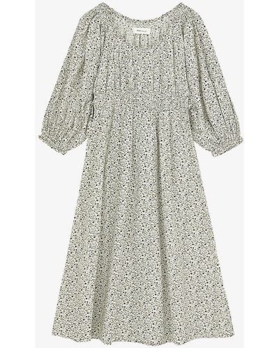 Skall Studio Carole Floral-print Puff-sleeve Organic-cotton Midi Dress - White