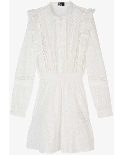 The Kooples Long-sleeve Broderie-anglais Cotton Mini Dress - White