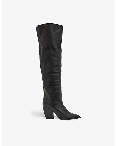 AllSaints Reina Pointed-toe Knee-high Leather Boots - Black