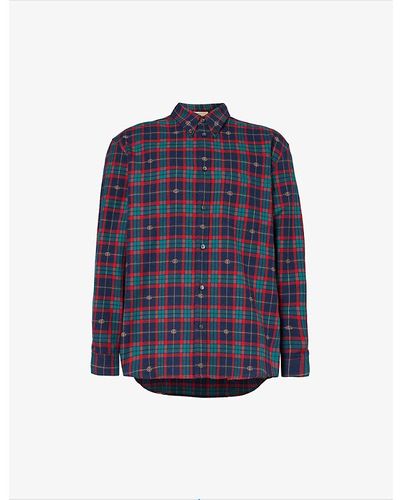 Gucci Checked Brand-embroidered Cotton Shirt - Blue