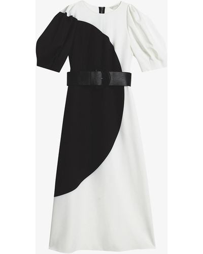 Ted Baker Semona Colour-blocked Belted Stretch-woven Midi Dress - White