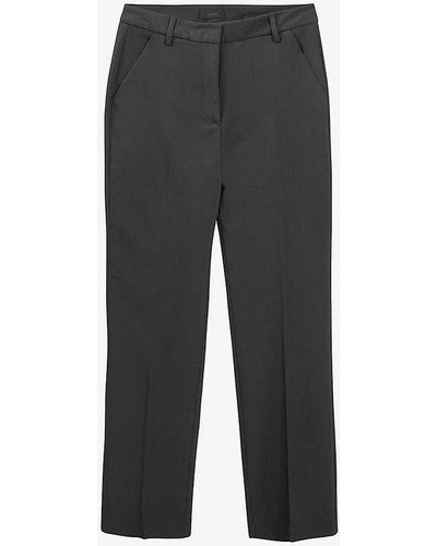 IKKS Birdseye-weave Straight-leg Mid-rise Stretch-woven Trousers - Grey