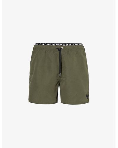 Emporio Armani Drawstring Branded-waistband Swim Shorts - Green