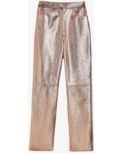 Ted Baker Ailsaa Flared-leg High-rise Metallic-leather Trousers - Pink