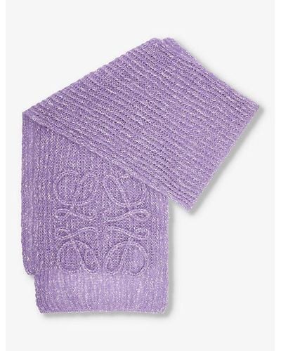 Loewe Anagram-embroidered Mohair-blend Scarf - Purple