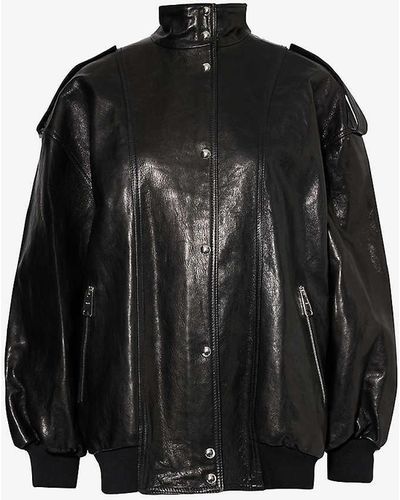 Khaite Farris High-neck Oversized Leather Jacket - Black