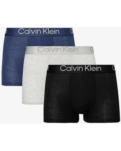 Calvin Klein Logo-waistband Pack Of Three Stretch-woven Trunk - Blue