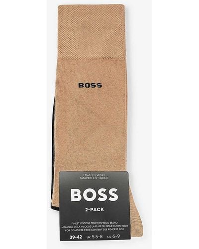 BOSS Logo-pattern Pack Of Two Cotton-blend Socks - White