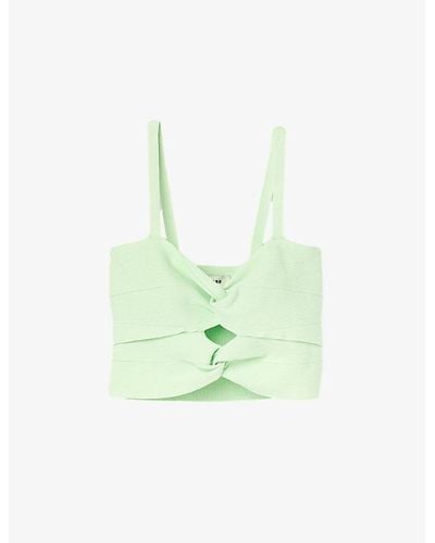 Sandro Palmier Twist-knot Cropped Stretch-woven Top - Green