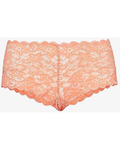 Hanro Moments Mid-rise Stretch-lace Briefs - Pink