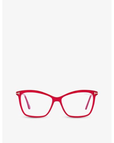 Tom Ford Ft5687 Rectangular-frame Acetate Optical Glasses - Red