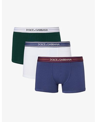 Dolce & Gabbana Branded-waistband Pack Of Three Stretch-cotton Boxer - Blue