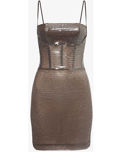 Nensi Dojaka Kendall Sequin-embellished Mesh Mini Dress - Brown