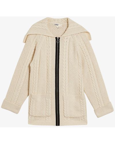 Ted Baker Cable-knit Wool-blend Cardigan - Natural