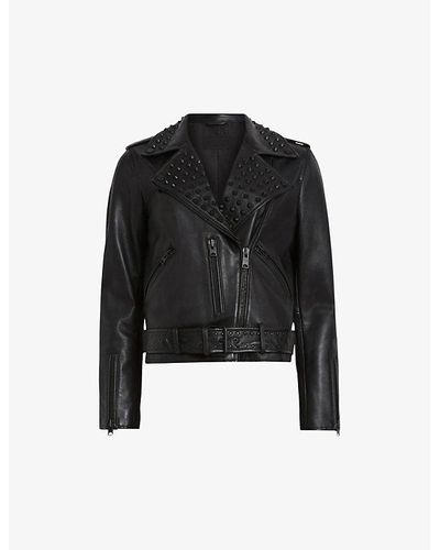 AllSaints Balfern Stud-embellished Leather Biker Jacket - Black