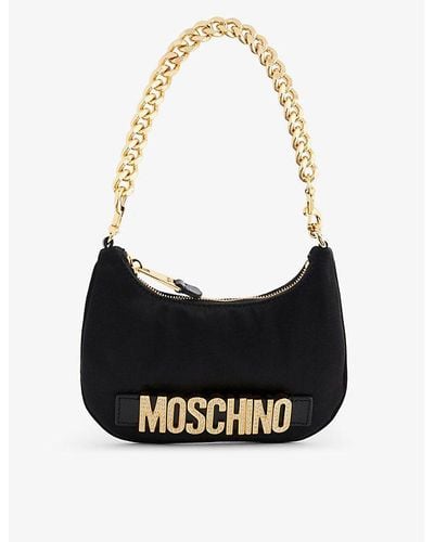 Moschino Logo-plaque Chain-strap Silk-blend Shoulder Bag - Black