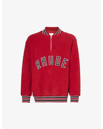 Rhude Varsity Branded Relaxed-fit Cotton-towelling Sweatshirt - Red